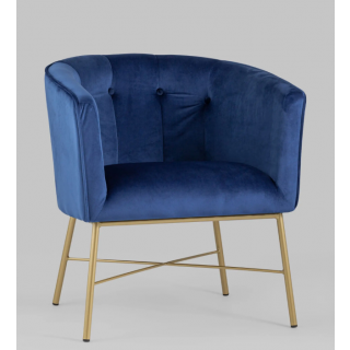 Кресло  Шале велюр синий на золотых ножках